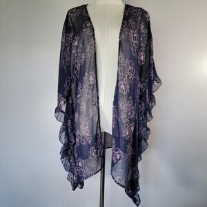 Motherhood Maternity Chiffon Kimono Ruana One Size Navy Pink Whimsy Fairycore